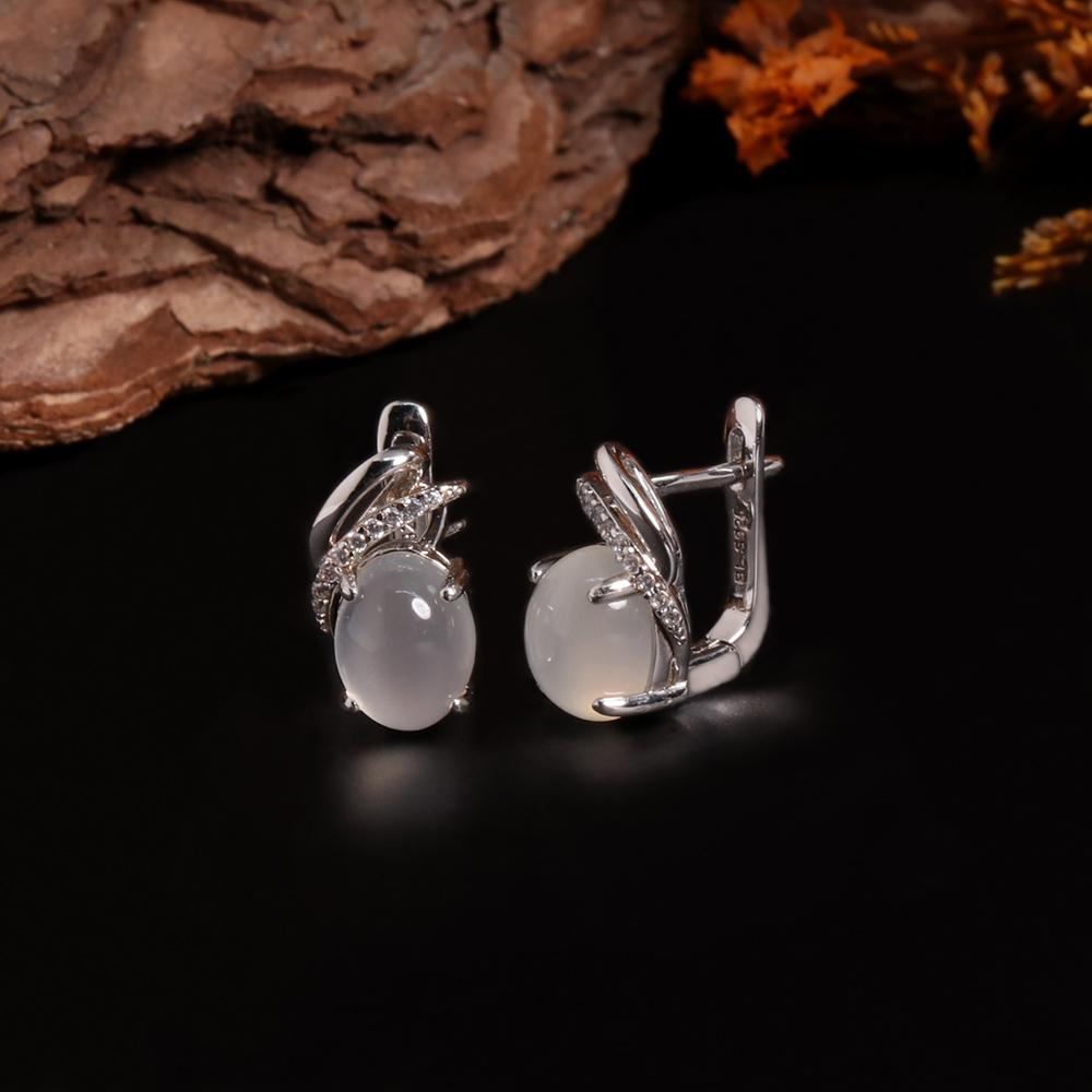 Light Luxury Elegant Natural White Moonstone Earrings 925 Sterling Silver Fashion Jewelry for Women and Girls Birthday Gifts