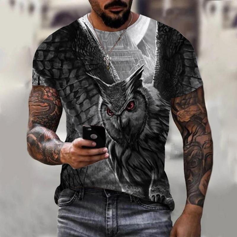 Fun Animal Owl 3D Print Summer Men's Round Neck T-shirt Casual Short Sleeve Oversized T Shirts Fashion Tee Tops Men Clothing