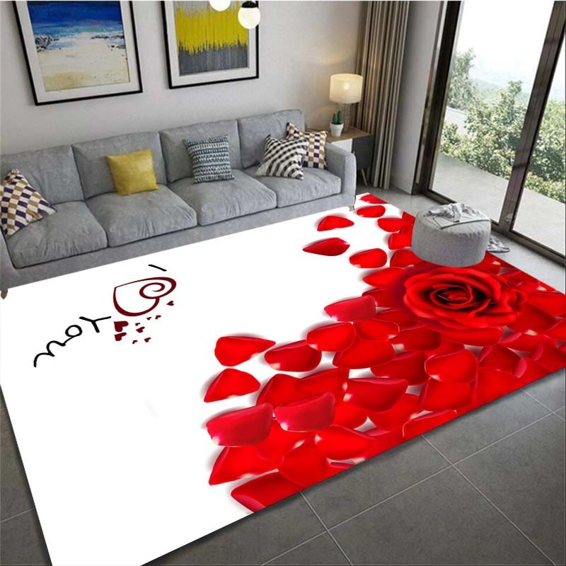 Romantisk 3D Blommönster Matta Hem Sovrum Golvdekor Stor Storlek Matta Halkfri Soffbordsområdesmatta Badrum Tvättbar Dörrmatta