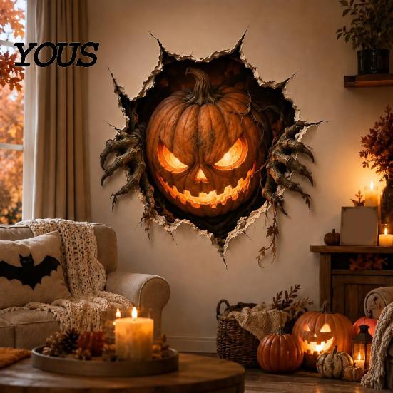 Reusable PVC Stickers for Walls Halloween Break-in 3D Wall Decals, Illusion Effect Spooky Breaking Through Decorative Decals Dormitory Sticker, Horror