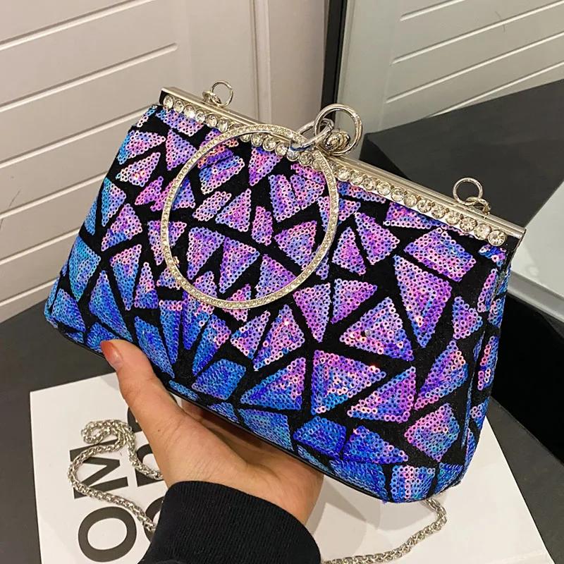 Sequin Crystal Chain Messenger Bags for Women Glitter Shell Clip Handbag Clutch for Luxury Wedding Party Designer Clutch
