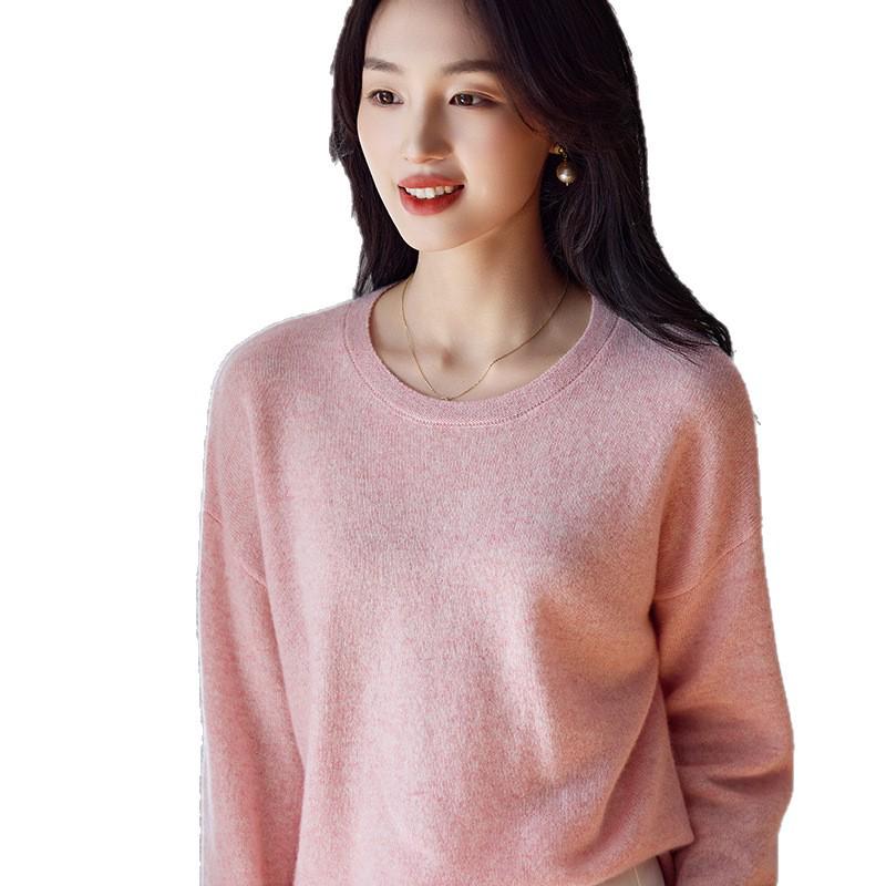 2025 Early Autumn Women's 100% Wool Round Neck Loose Sweater - Slimming Base Layer Top