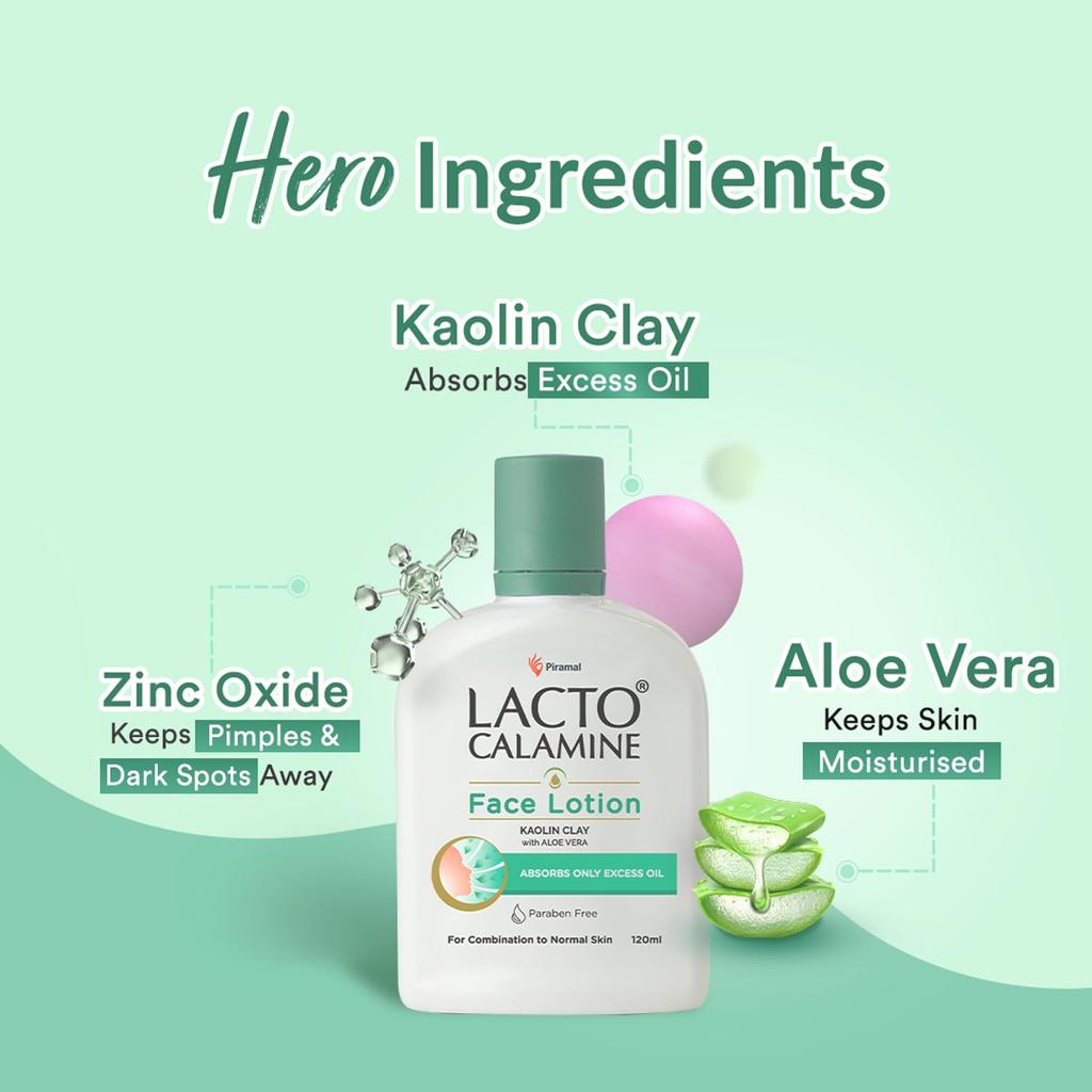 Lacto Calamine Face Lotion Kaolin Clay & Aloe Vera 120 Ml X Pack Of 2 Daily Moisturizer For Combination To Normal Skin Oil Balance Care