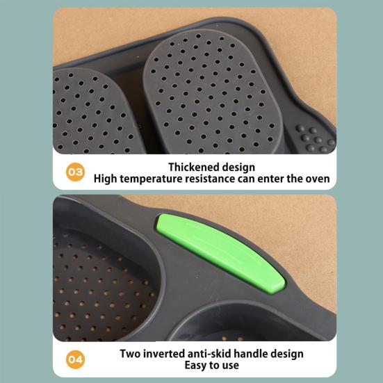 Silicone Bread Mold Non-Stick Food Grade Baguette Loaf Pan Cake Baking Tray with Drain Holes for Home Kitchen Bakery Burger Buns Sandwich Cookies