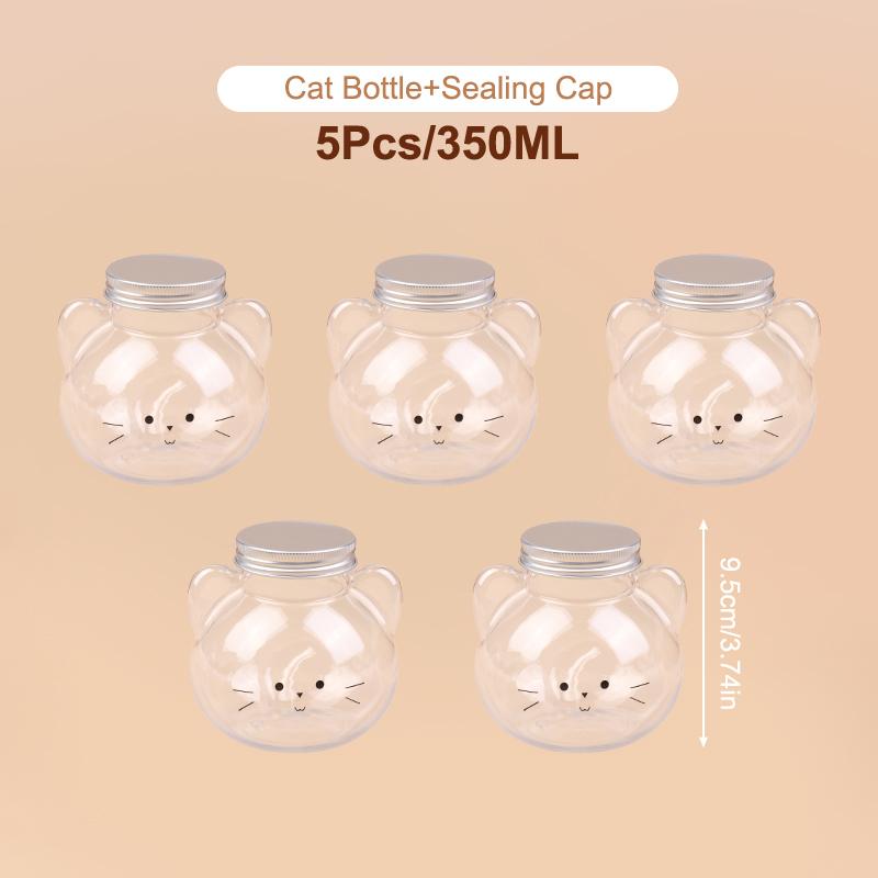 1/5Pcs 350/530ML Cute Cat Rabbit Plastic Bottle Clear Milk Tea Bottle Water Bottle Portable Coffee Drinking Cup Drink Bottles