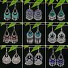 Imitation Miao Silver Alloy Earrings Retro Ethnic Style Geometric Water Droplets Round Bells Fringed Hollow Earrings