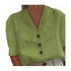 Casual Long Short Sleeve Cotton Linen Women's Shirt Button Solid Color Standing Collar Tops Plus Size