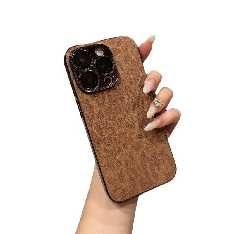 Integrierte Hülle mit Linsenschutz für iPhone 16/17 Pro Max, Leopardenmuster, Stoßfest, Einfarbig, Hochwertiges Gefühl