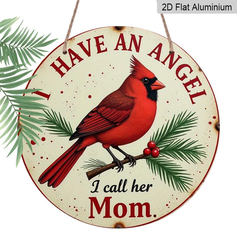 2D Flat 1pc, 8x8 In, Aluminum Metal Printed Signage, Round Wall Decoration, Mother Angel In Heaven Decorated Plaque, Ideal for Home and Office