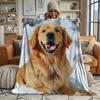 Custom Golden Retriever Blanket Cute Dog Portrait Personalized Name Fleece Throw All Season Soft Warm Bedding Home Decor Gift