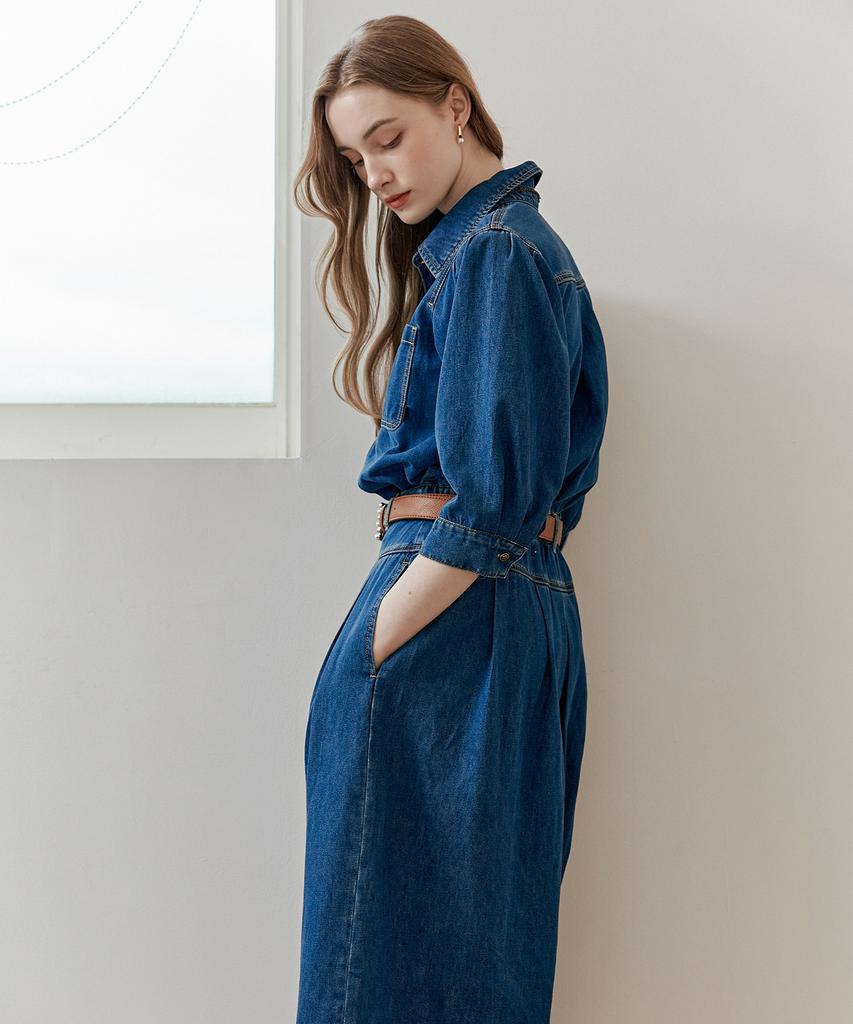 Maja Natural Washed Two-In-One Shirt Denim Long Dress