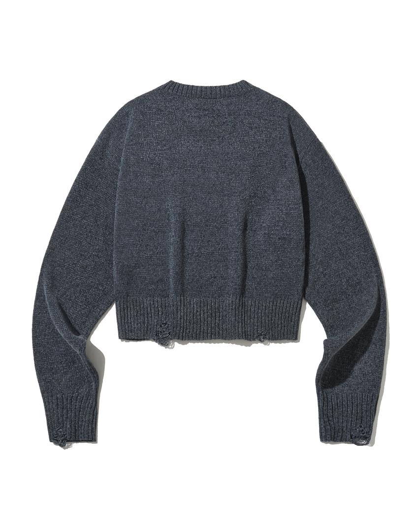 FILLUMINATE (W) Damaged Velvet Crop Knit - Charcoal