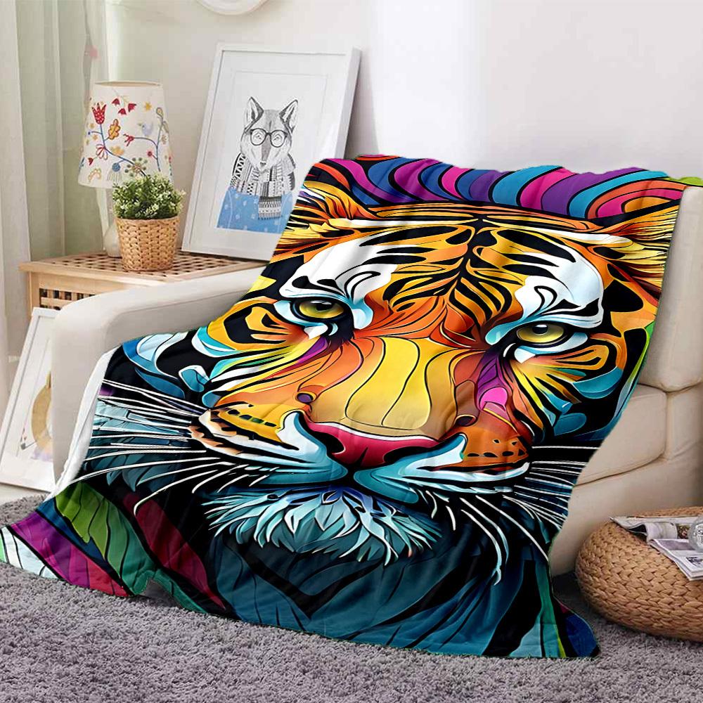 1PC Tiger Print Blanket, Throw For Sofa, Bed, Travel, Camping, Livingroom, And Bed, Printing Blanket With Soft And Warm Fabric Yy250918165