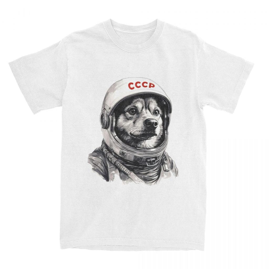 CCCP Rusia Laika Space Urss Astronauta Dog T-Shirt Men First Dog In Space Cotton T-Shirts Summer O-Neck Tees Oversized Clothing