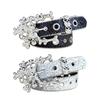 Shining Rhinestones Studded Skull Buckle Belt for Western Cowgirls Cool Blingbling PU Leather Fashion Waist Decors