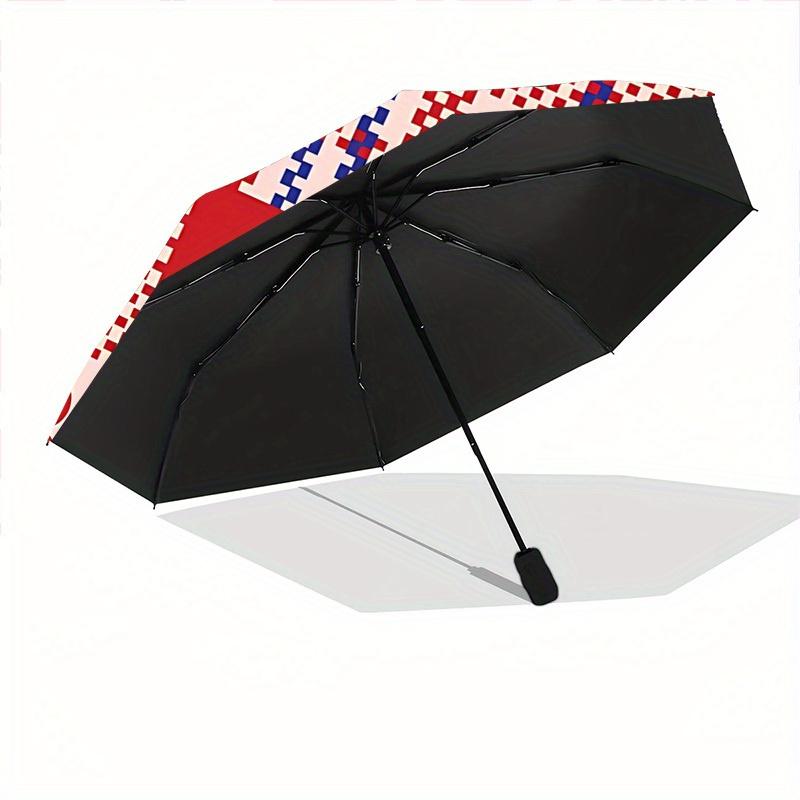 1pc Floral Checkered Automatic Folding Umbrella, 8-Rib Sturdy Canopy, Portable Travel Umbrella for Outdoor Use,112