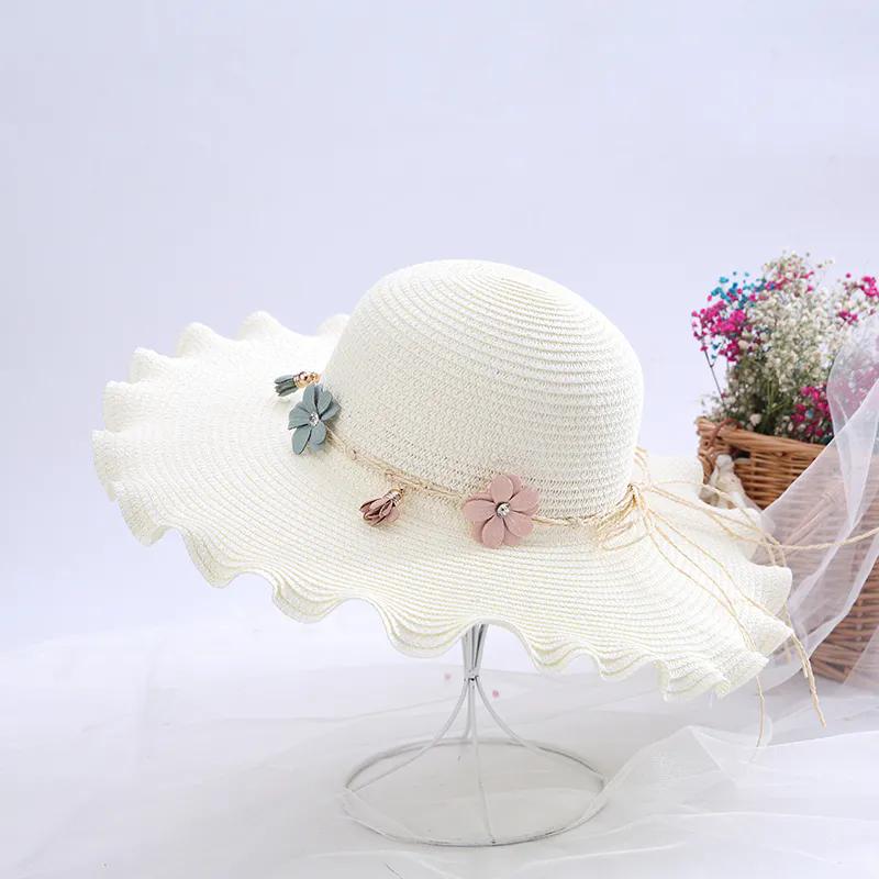 WTEMPO Solid Color Women Spring Summer Wide Brim Flowers Bow Sun Hats Outdoor Breathable Foldable Beach Sunscreen Hats