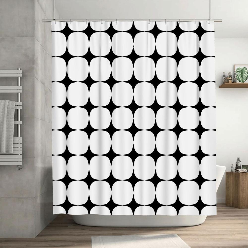 Modern White Black Shower Curtain With Bathroom Decor Set Perfect For Bathtub (Size: 72X84Inches)