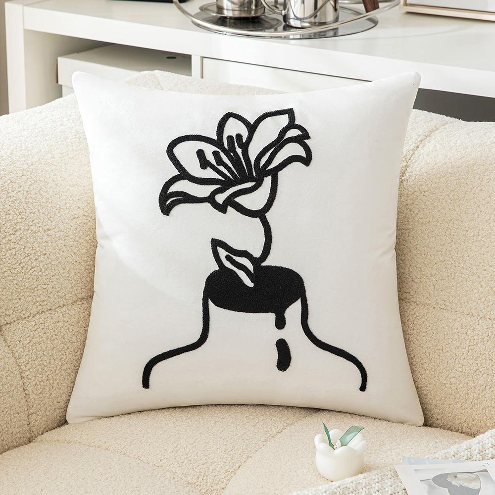 Geometric Embroidery Pillow Case Medium Light Luxury Living Room Sofa Cushion Cover Towel Embroidery Design Sample Room Decoration