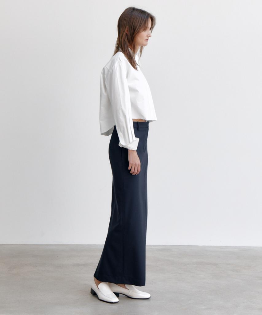 Okuka Straight Wool Skirt, Navy