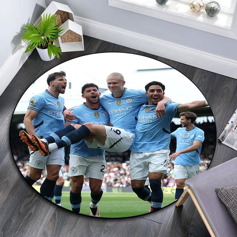 Man City Speler patroon rond tapijt, Tapijt voor Woonkamer Slaapkamer Speelkamer, Antislip Vloermat, Feestdagen Cadeaus en Verjaardagscadeaus.
