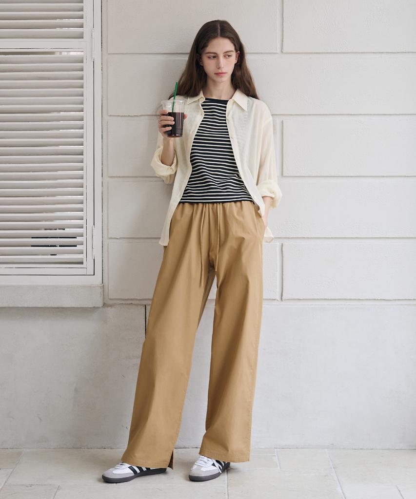 Deuloupisumeon Slit Cotton Elastic Waist Pants [Black]