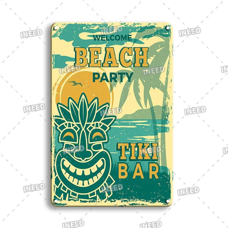 Lustiges Aloha Tiki Bar Blechschild, Vintage Strandbar, Pub Kunst, Wanddeko, Metallplatte, Retro Hawaii Schönheit, Eisenmalerei Schilder
