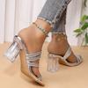 Damen Schuhe 2025 Zehenfrei Kleider Hausschuhe Damen Übergröße Kristall Eckige Zehe Klobige Hohe Absätze Modern Elegant Damen Sandalen