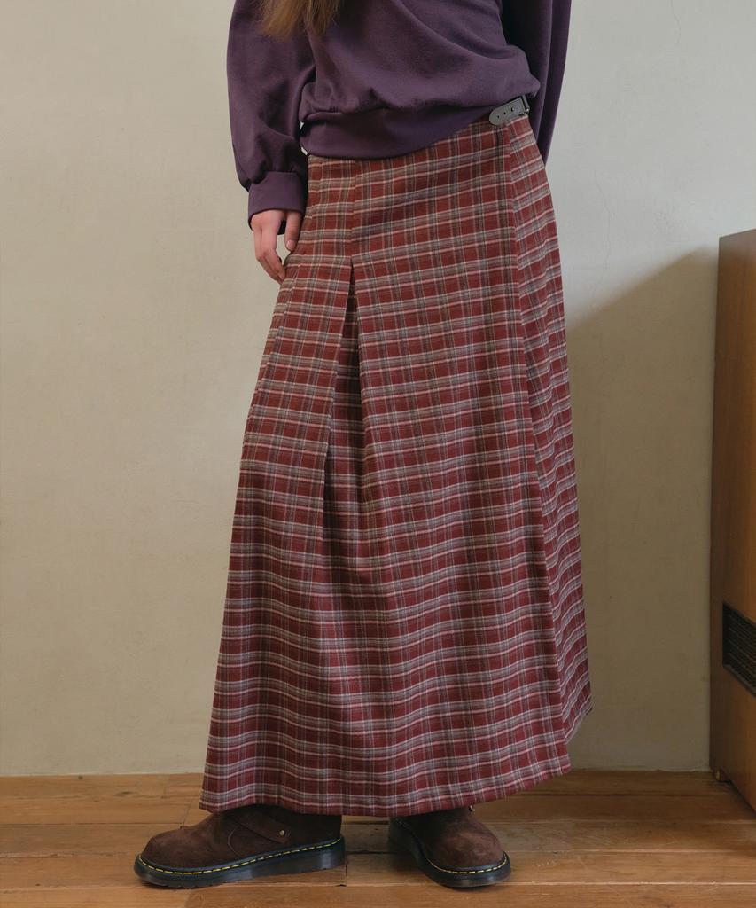 Aueonoseuteljia Vintage Side-Buckle Check Skirt_Red(O25-Sk12)