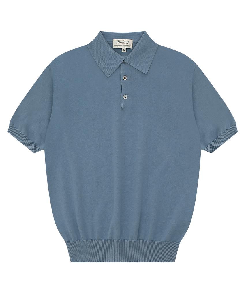 BELLIEF Essential Short Sleeve Polo Knit (Marine Blue)