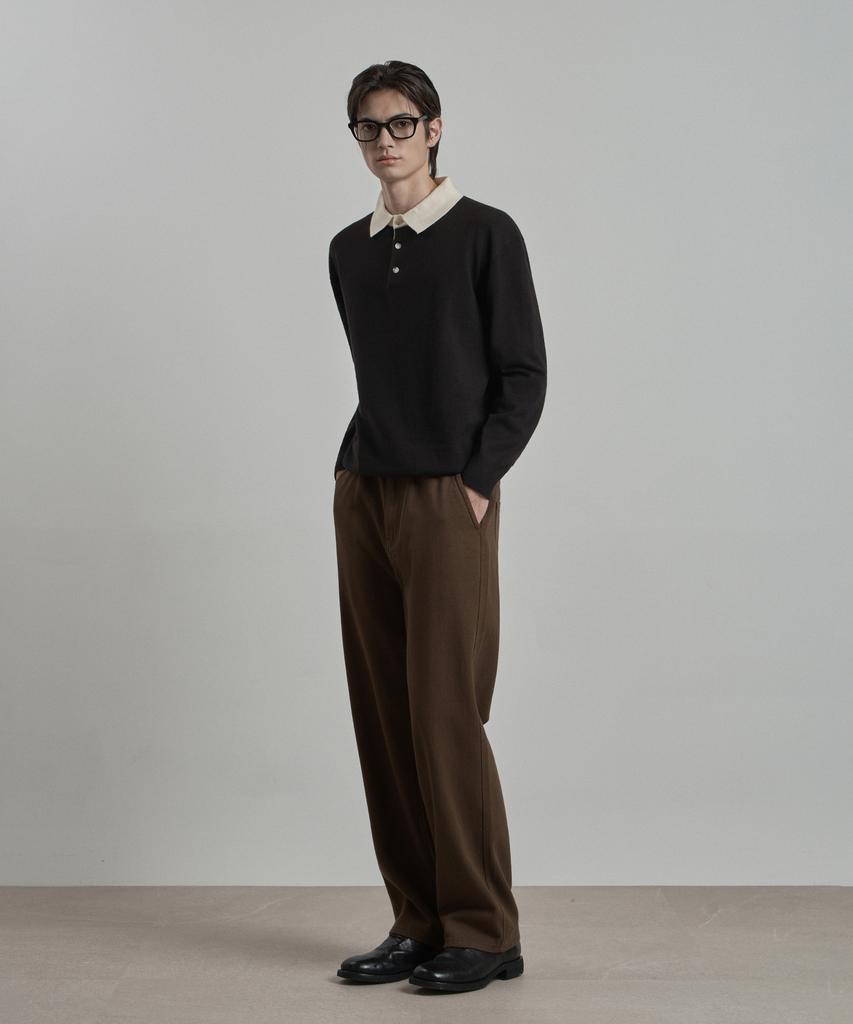 WORK ON BODY OFF Par Semi-Overfit Two-Tone Collar Knit [Black]