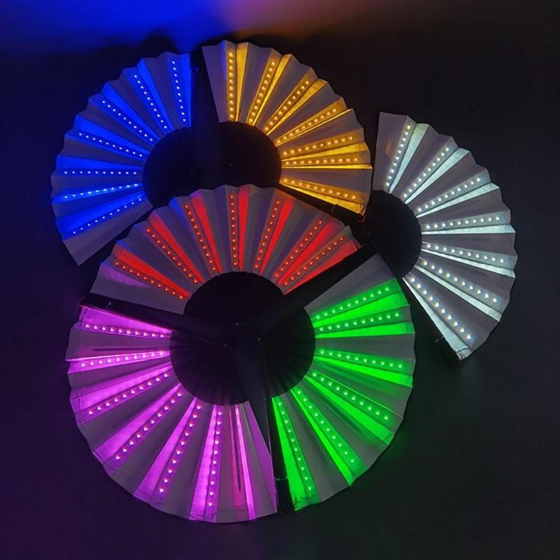 LED Folding Hand Fan Chinese Handheld Performances Glowing Fan Dancing Props Decorations for Bar Night Club Party Gifts