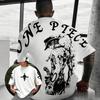 Vintage Oversize Anime T-Shirt Herren One Piece Luffy Damen Kurzarm-Tee Sommer Lässiges Oberteil Streetwear Cartoon-Print Y2k Kleidung