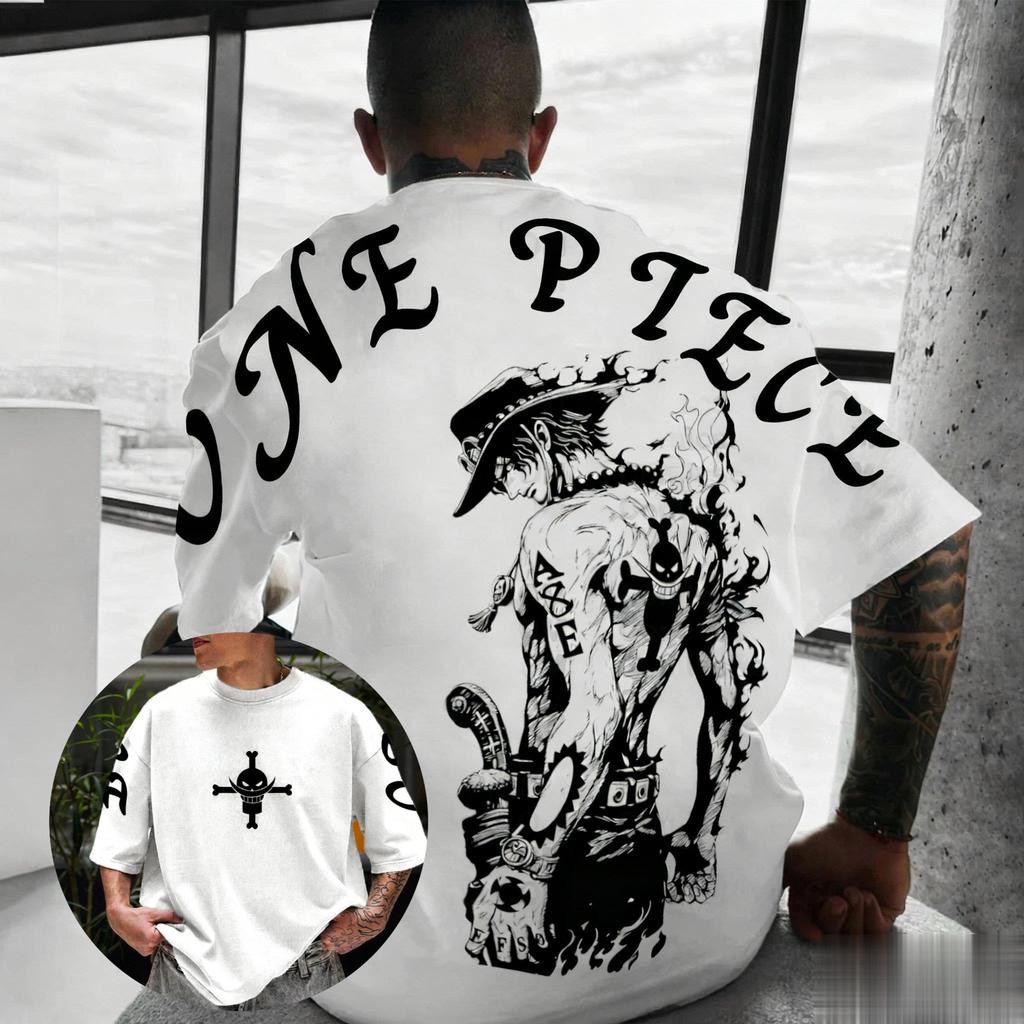 Vintage Oversize Anime T-Shirt Herren One Piece Luffy Damen Kurzarm-Tee Sommer Lässiges Oberteil Streetwear Cartoon-Print Y2k Kleidung