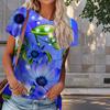 Women Summer T Shirt Flower Print Retro Fashion Short Sleeve Tees Casual   Printed  Tops