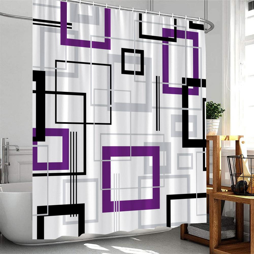 Modern Geometric Shower Curtains Black and Red Plaid Lines Fashion Nordic Home Bathroom Decorative Cloth Bath Curtain with Hooks