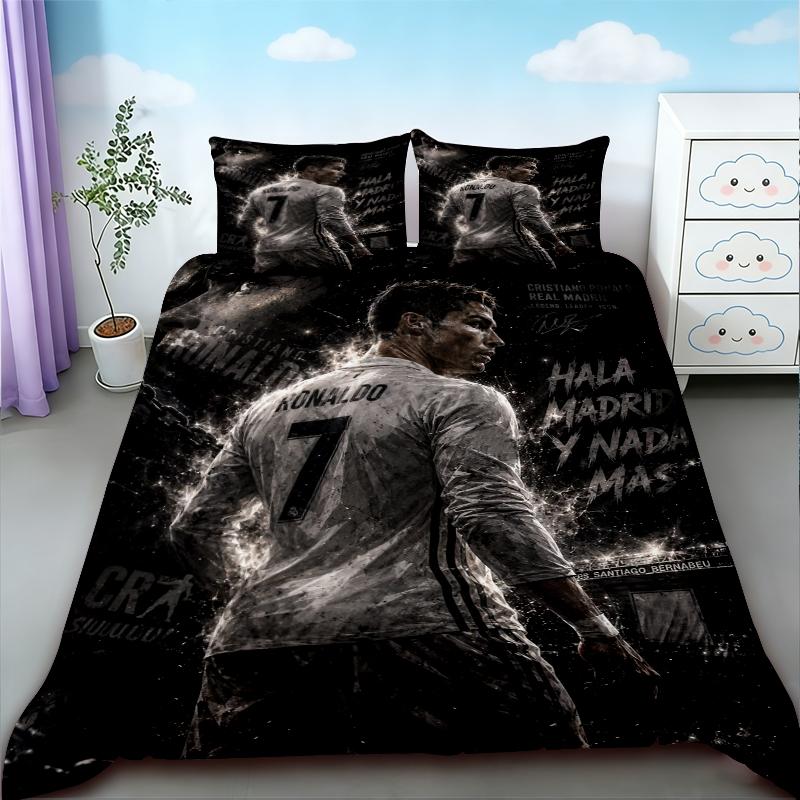 Copripiumino da Calcio per Adolescenti Set Biancheria da Letto Cristiano Ronaldo per Arredo Camera da Letto Comodo e Traspirante Singolo Twin