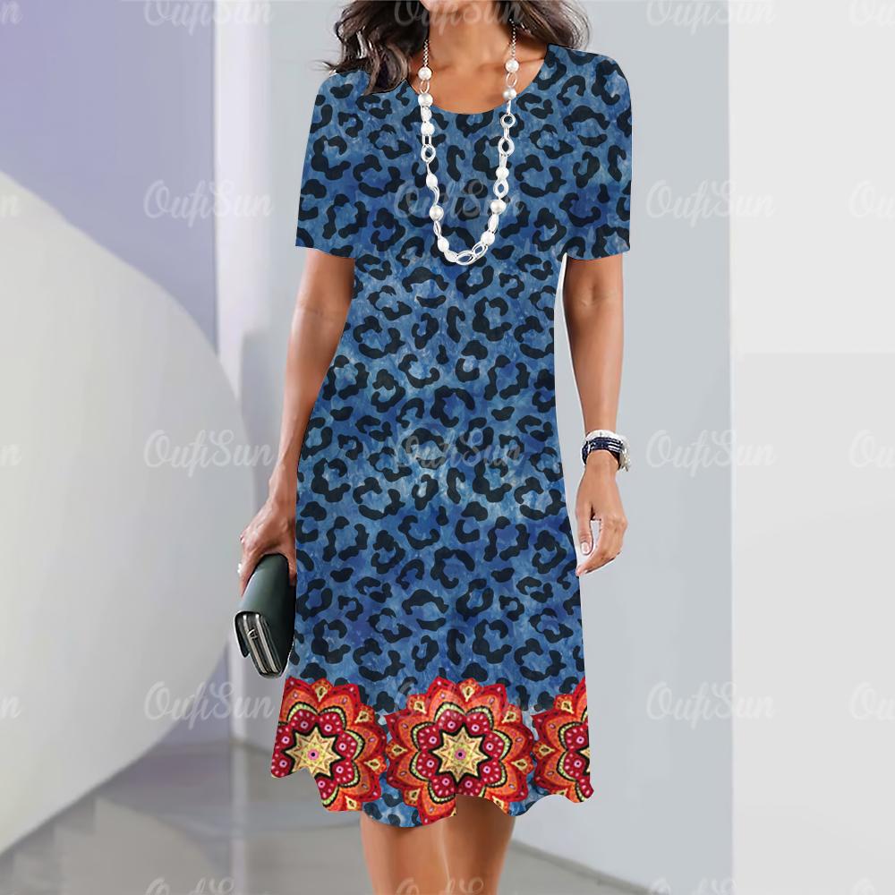 Women's Dresses Leopard Floral Print Elegant & Beautiful Midi Dresses Plus Size Female Summer One-piece Dress