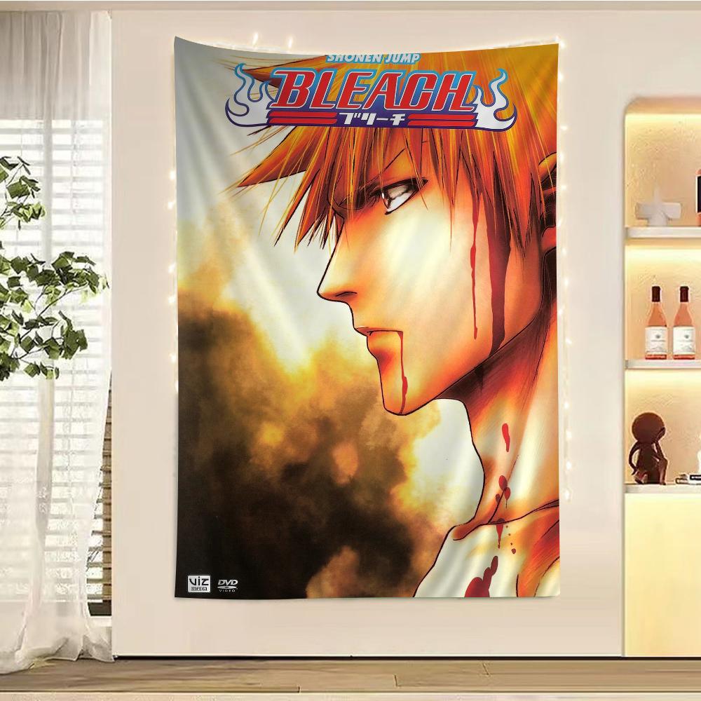 Anime Figure Bleach Tapestry Ichigo Kuchiki Rukia Pattern Art Printing Japanese Wall Tapestry Anime Wall Hanging Home Decor