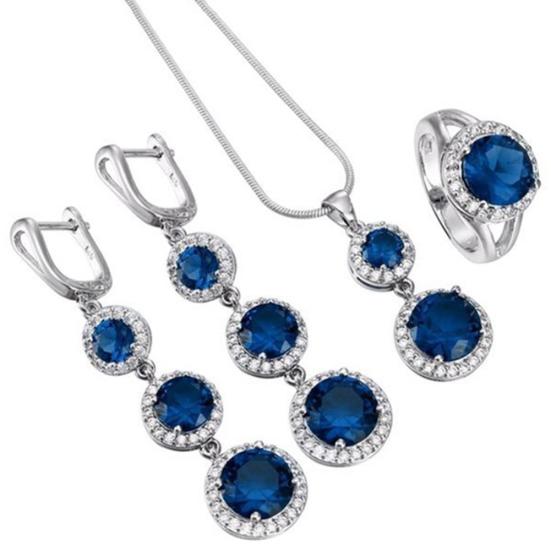 Set di gioielli con anello e orecchini a catena con ciondolo rotondo con strass da donna elegante