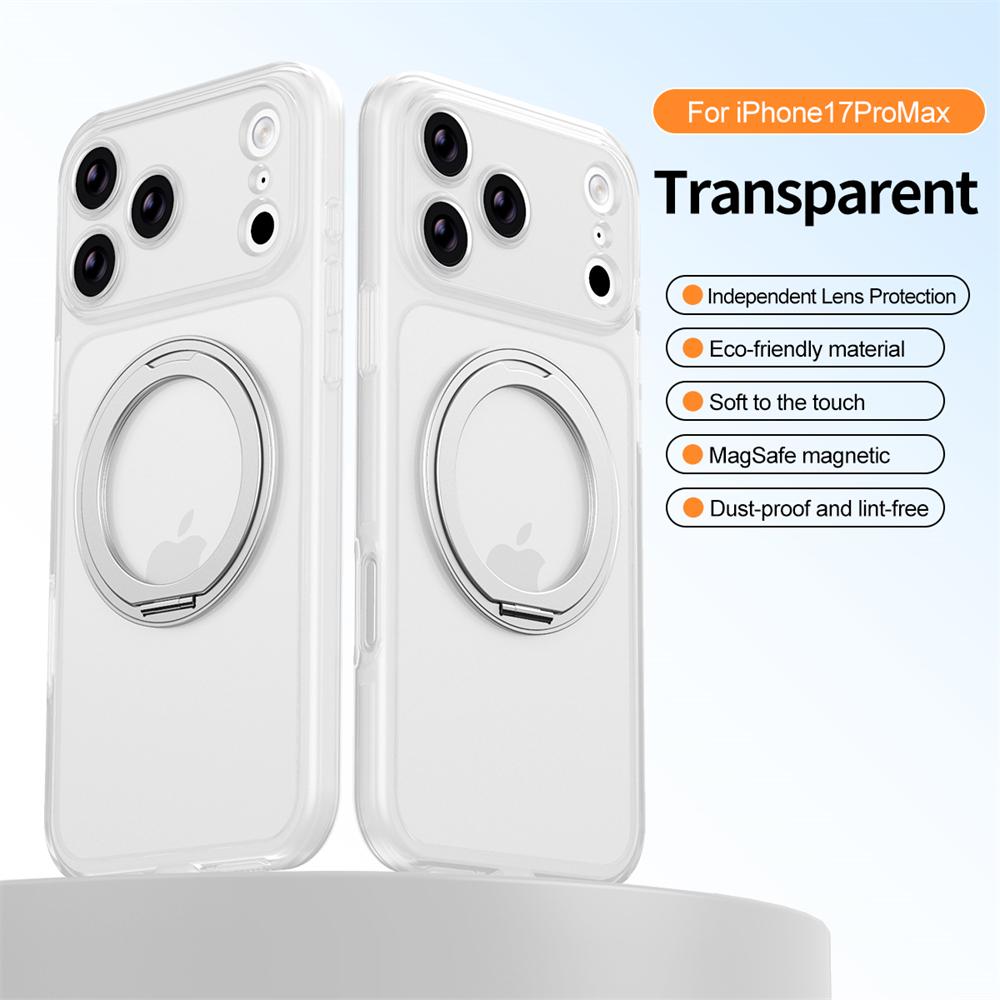 Magnetic 360°Rotation Stand TPU Case For iPhone 17  Air 16 15 14 13 Pro Max  With Ring Holder Frosted Transparent PC Matte Cover
