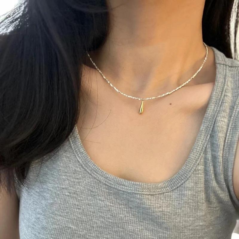 Sterling Silber Koreanischen Stil Nische Ins Licht Luxus Design Gold und Silber Wasser Tropfen Kleine Stücke Silber Halskette Weibliche Schlüsselbein Kette