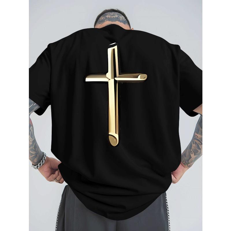 European Size Men's Oversized Summer T-Shirt with Money Lettering Print - Breathable Round Neck Short Sleeve Casual Loose Fit Tee for Outdoor Sports