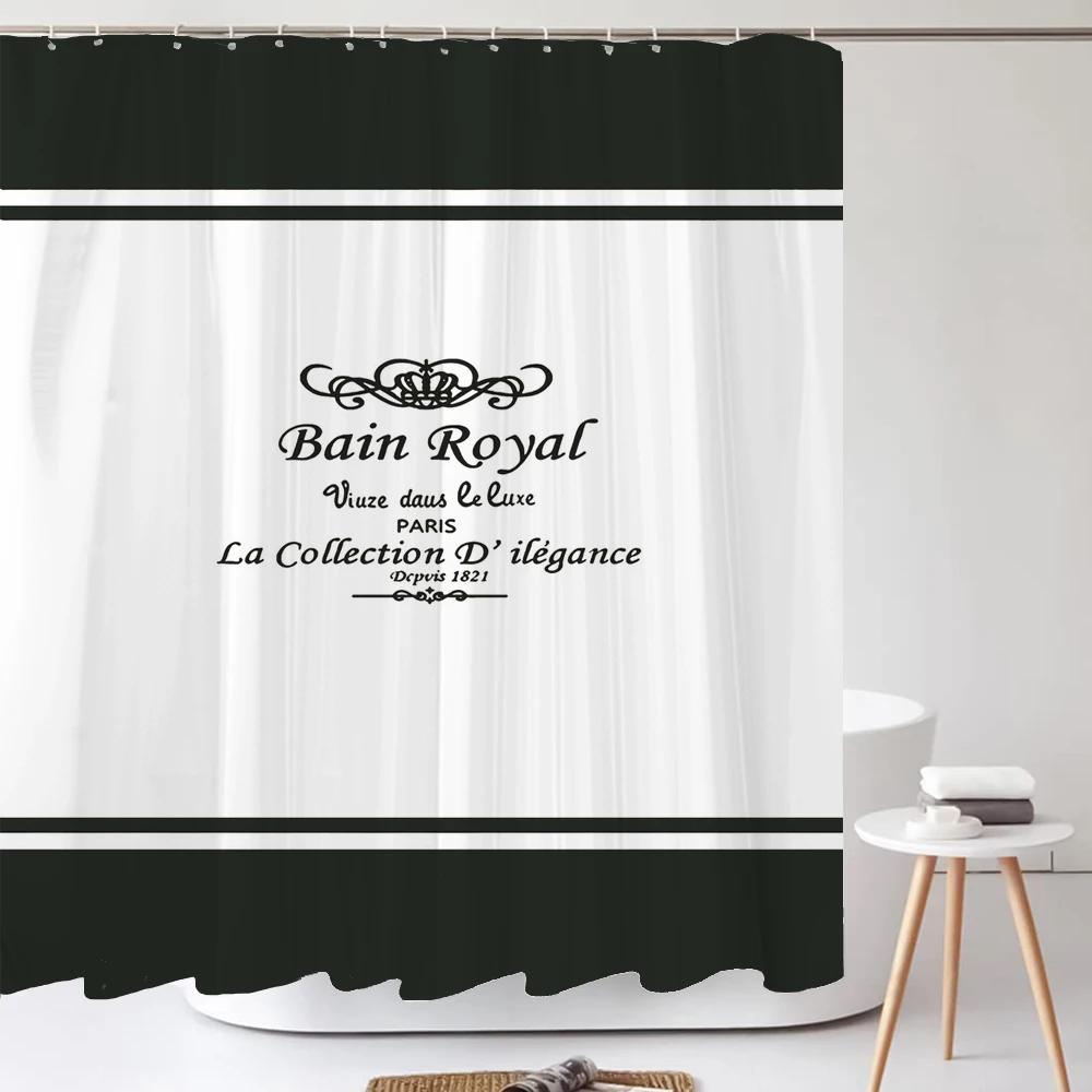 Black White Art Word Shower Curtain Fabric Waterproof Polyester Fabric Modern Simple Style Bathtub Bathroom Curtain With Hooks