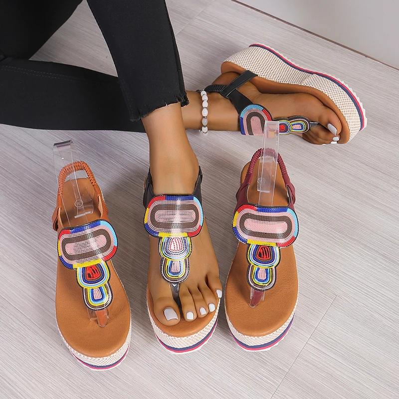 Fashion 2024 Hot Sale Women's Shoes Pinch Toe Women's Sandals Summer Rome Mixed Colors Casual Platform Wedge Heel Large Size Sandals