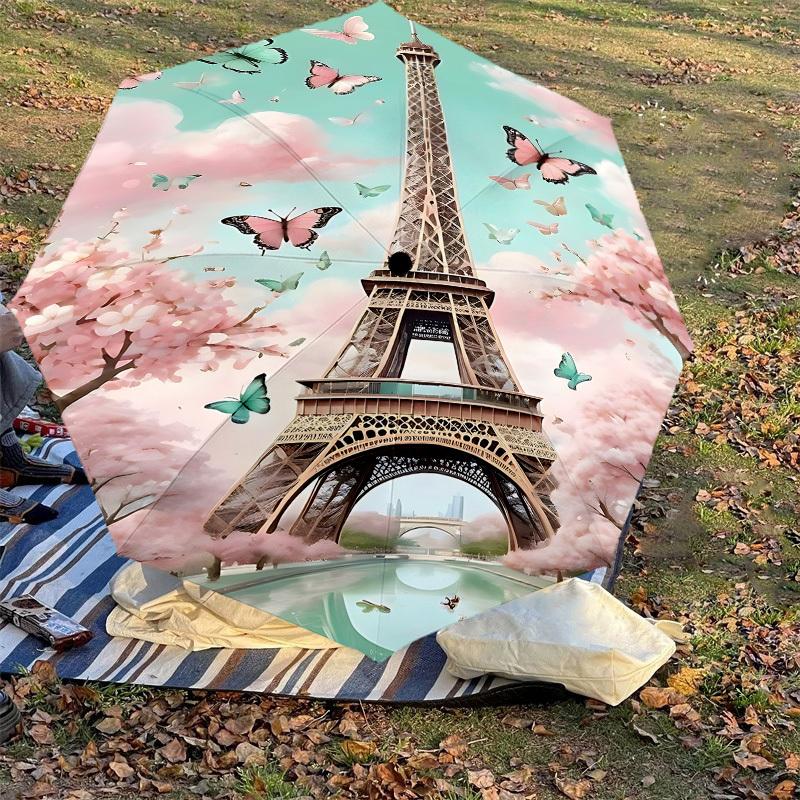 1PC Eiffel Tower Butterfly Umbrella-8-Rib Reinforced, Automatic Open, Lightweight & Durable, Fashion Accessory for Outdoor, J0359