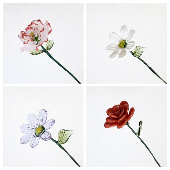 Flor de Vidro Artesanal Yousheng com Haste de Arame Flor Miniatura Floral Colorida Soprada à Mão Decoração Vaso de Flores de Mesa para Casa Sala de Estar Escritório