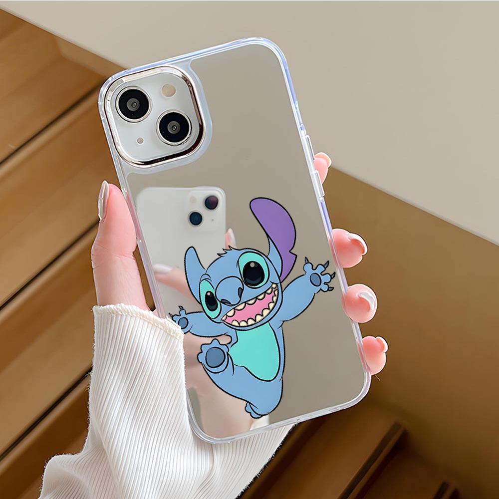 Cute Stitch applies to Apple 15promax makeup high definition mirror mobile phone case iphone17 women's mirror