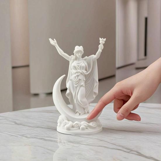 3D Printed Greek Goddess Figurine, Crescent Goddess Statue, Resin Sculpture Ornaments for Home Office Desktop Bookshelf Decorations