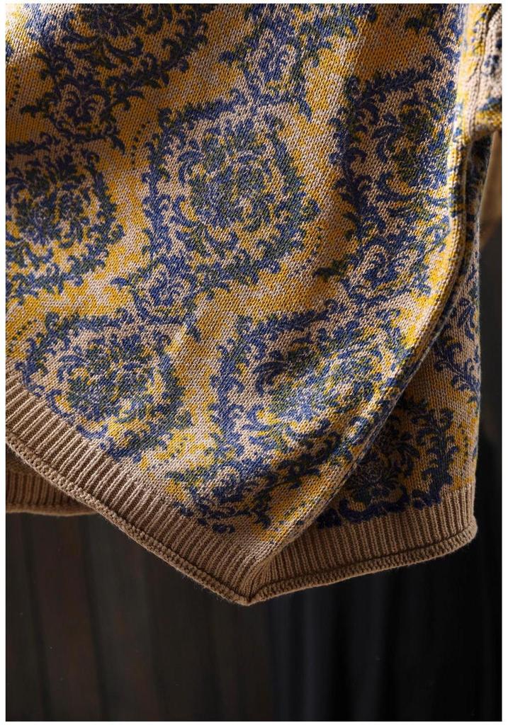 Vintage Ethnic Print Women's Half High Collar Plus Size Loose Knit Sweater for Autumn/Winter